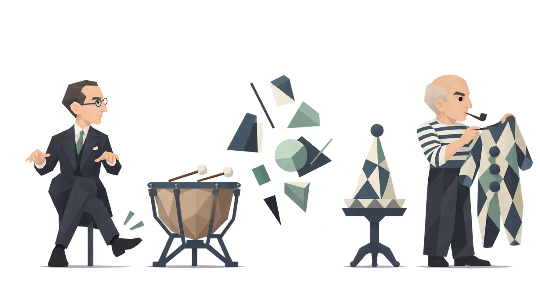 イーゴリ・ストラヴィンスキーとパブロ・ピカソのイラスト