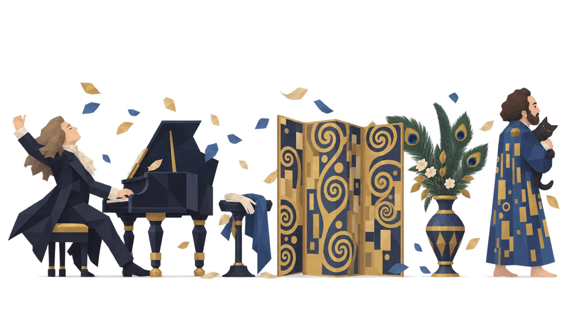 フランツ・リストとグスタフ・クリムトのイラスト