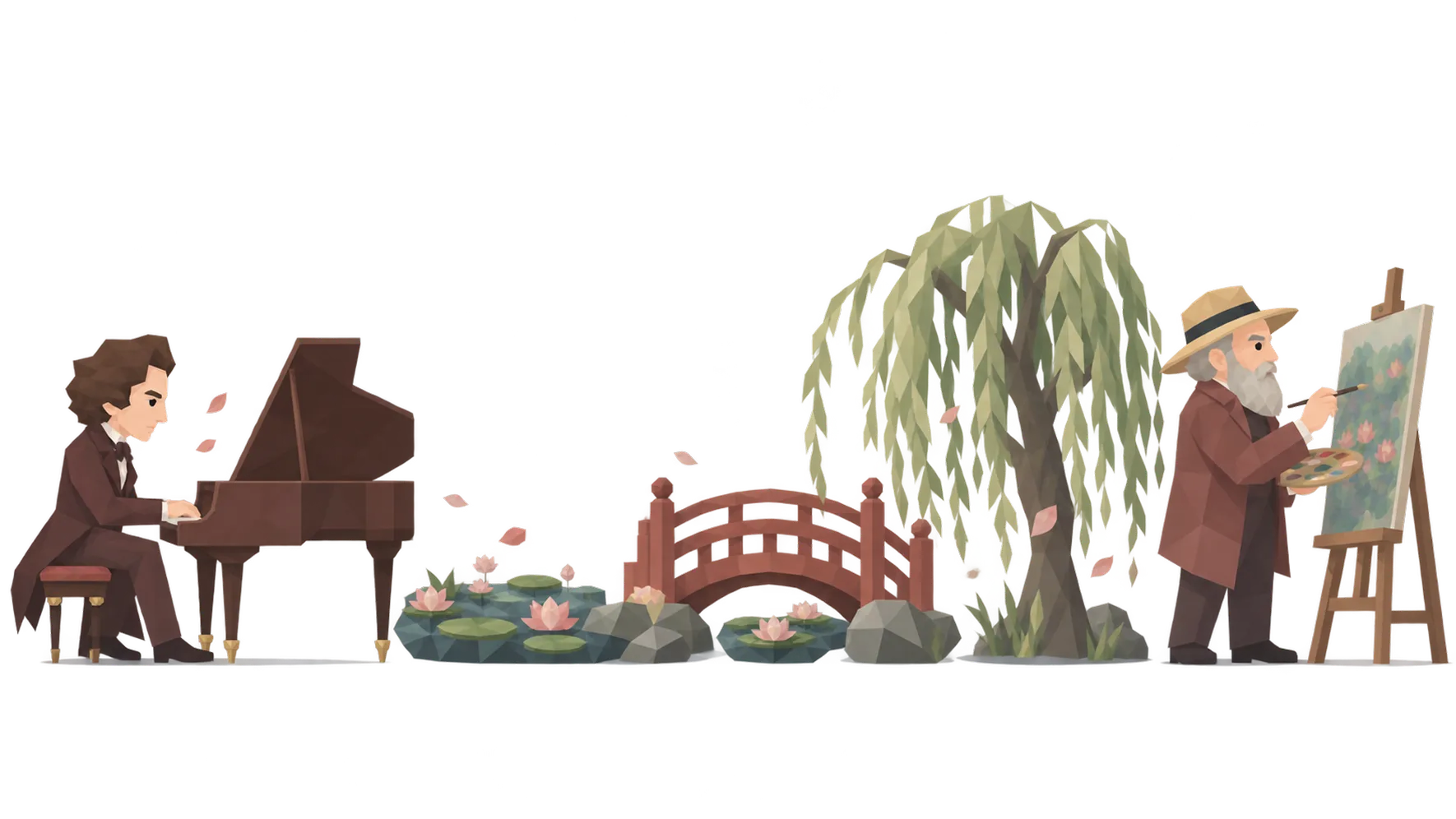 フレデリック・ショパンとクロード・モネのイラスト