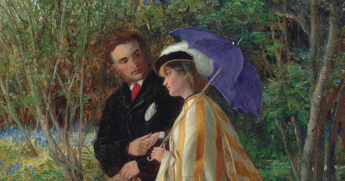 Lovers conversation in a bluebell wood